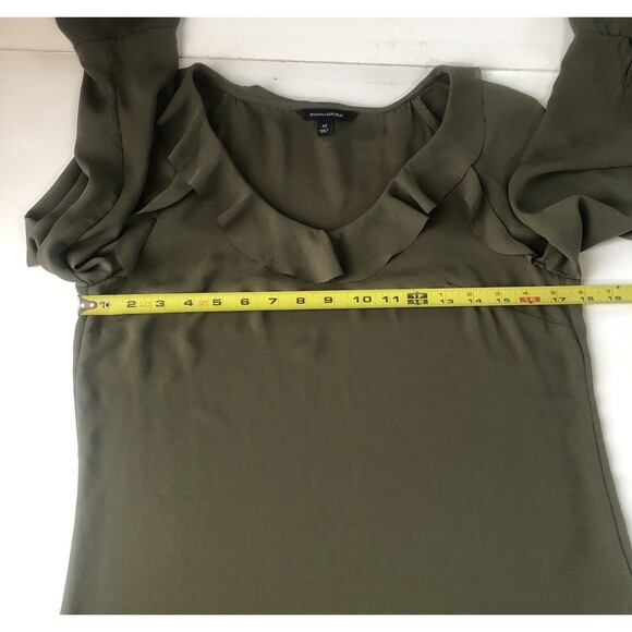 Banana Republic Blouse Ruffle V- Neck & Ruffle 2 Layer Wrist Green Tag Size XS - Picture 4 of 15